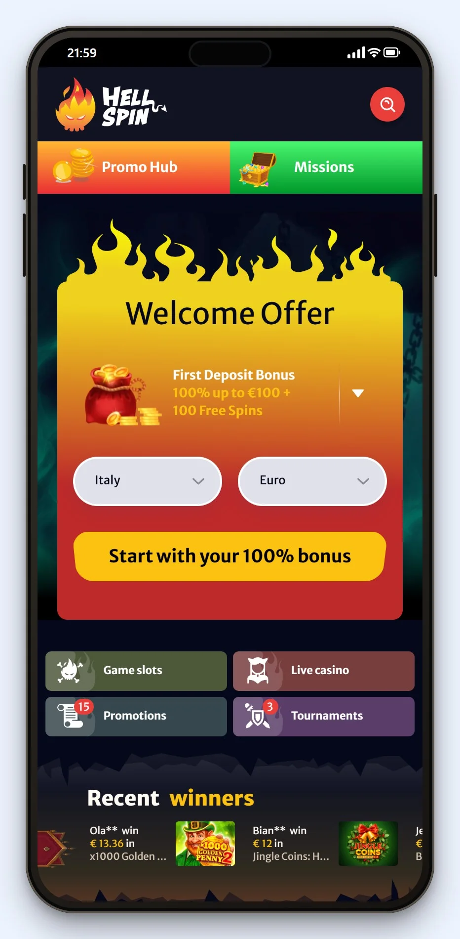 casino mifinity: de homepage van casino HellSpin