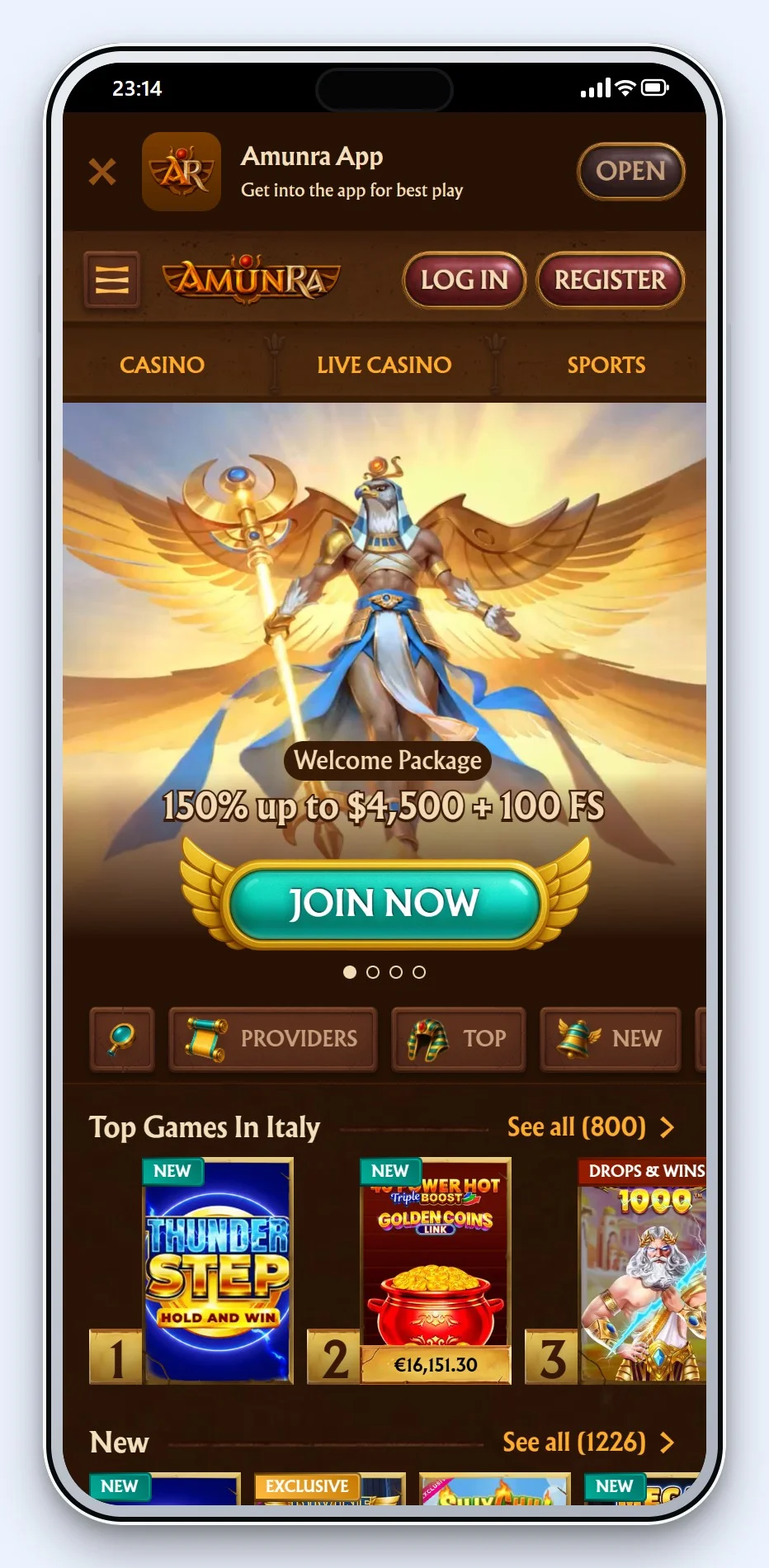new MiFinity casinos: the AmunRa homepage