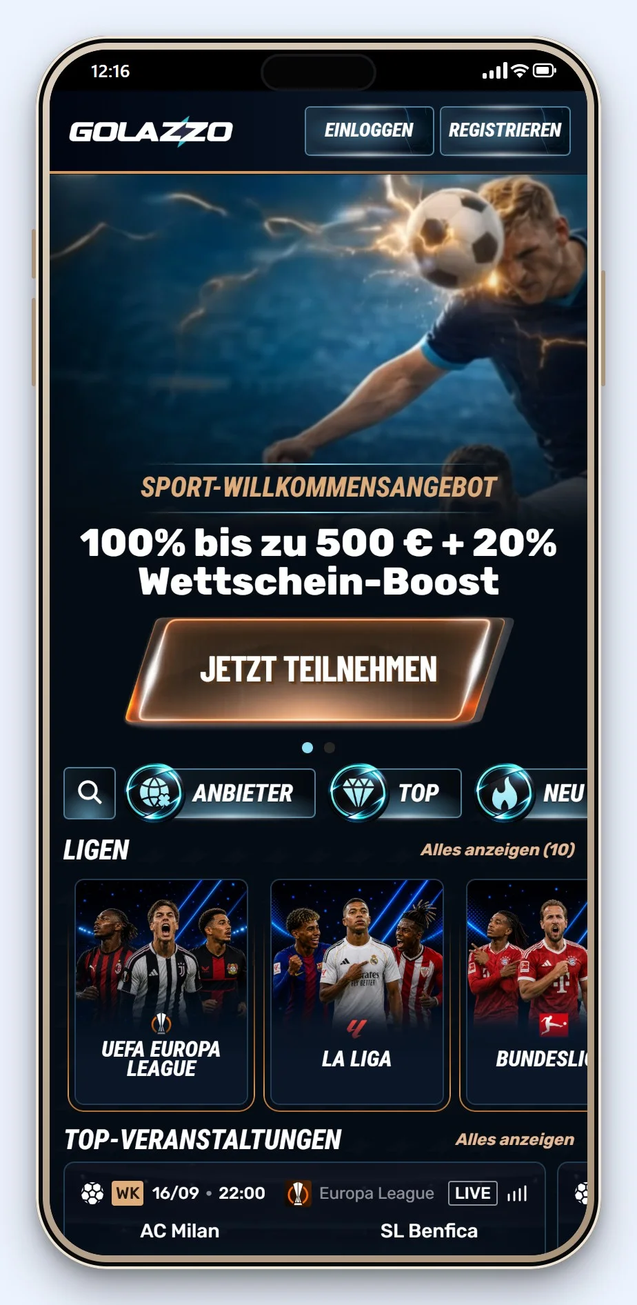 MiFinity Casinos Schweiz: die Startseite des Casinos Golazzo