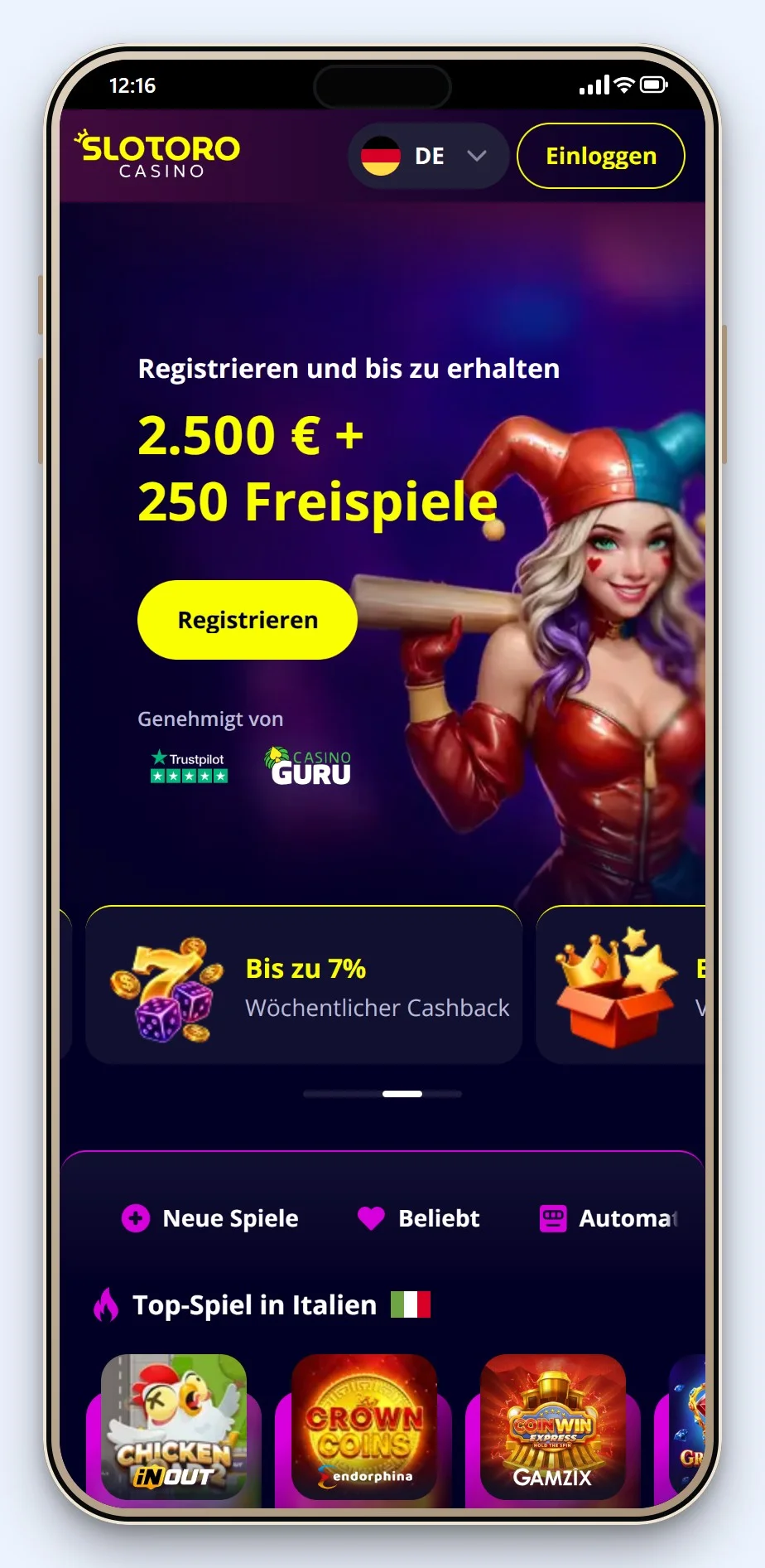 MiFinity Online Casino: die Lobby von Slotoro