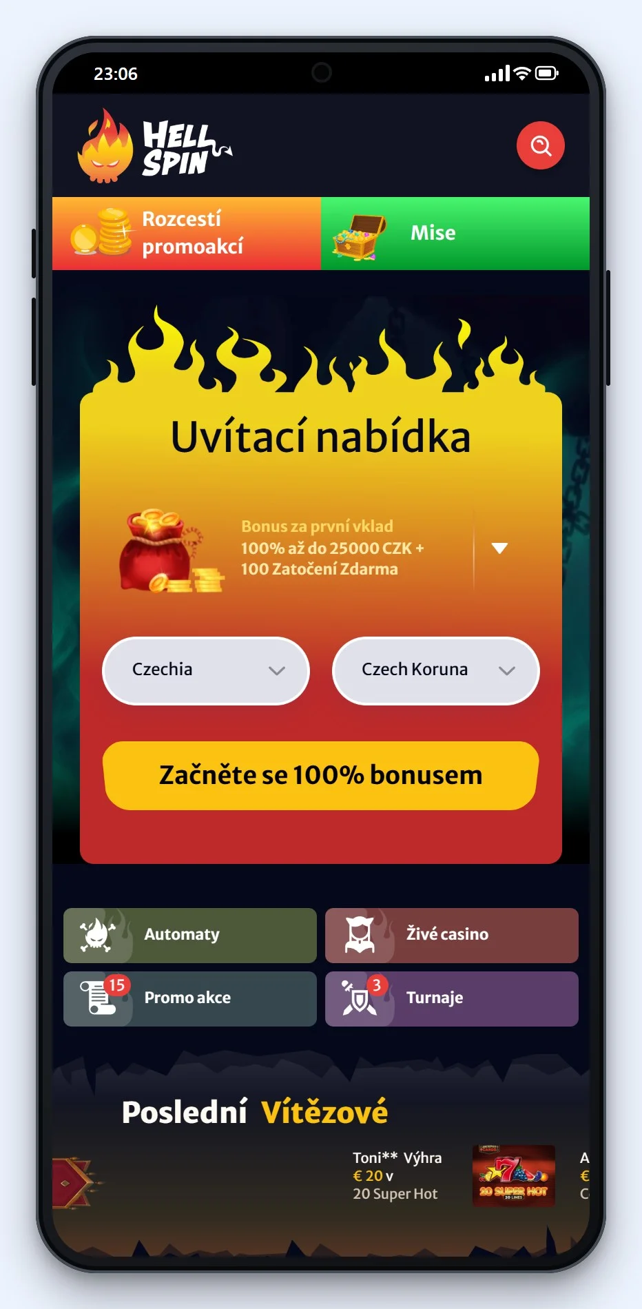 mifinity casino: úvodní stránka kasina HellSpin