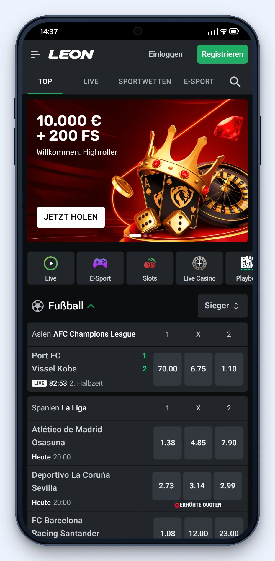 Beste MiFinity Casinos: Startseite von Leon