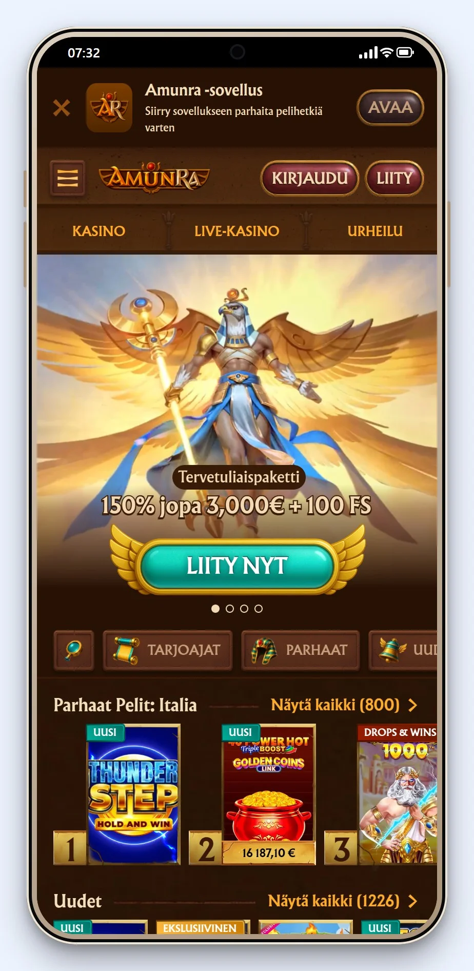 MiFinity casino: kasinon AmunRa etusivu
