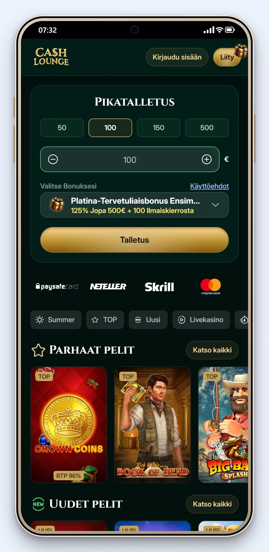 MiFinity kasino: kasinon Cash Lounge etusivu