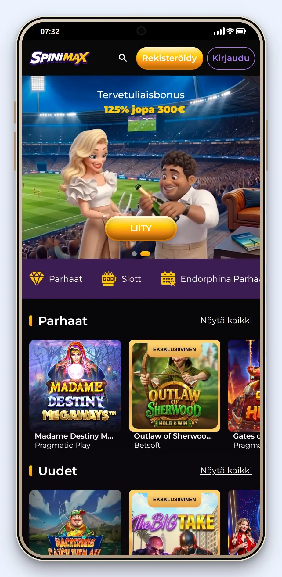 uudet MiFinity kasinot: Spinimax etusivu