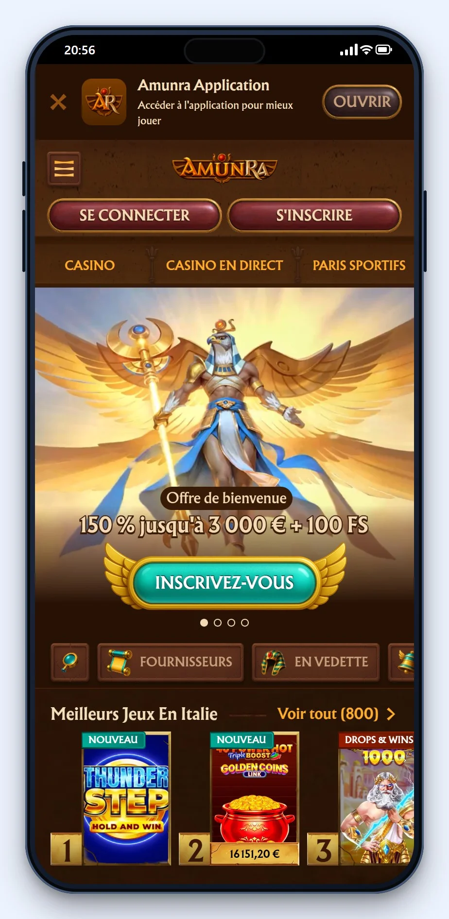 MiFinity casino: la page d'accueil du casino AmunRa