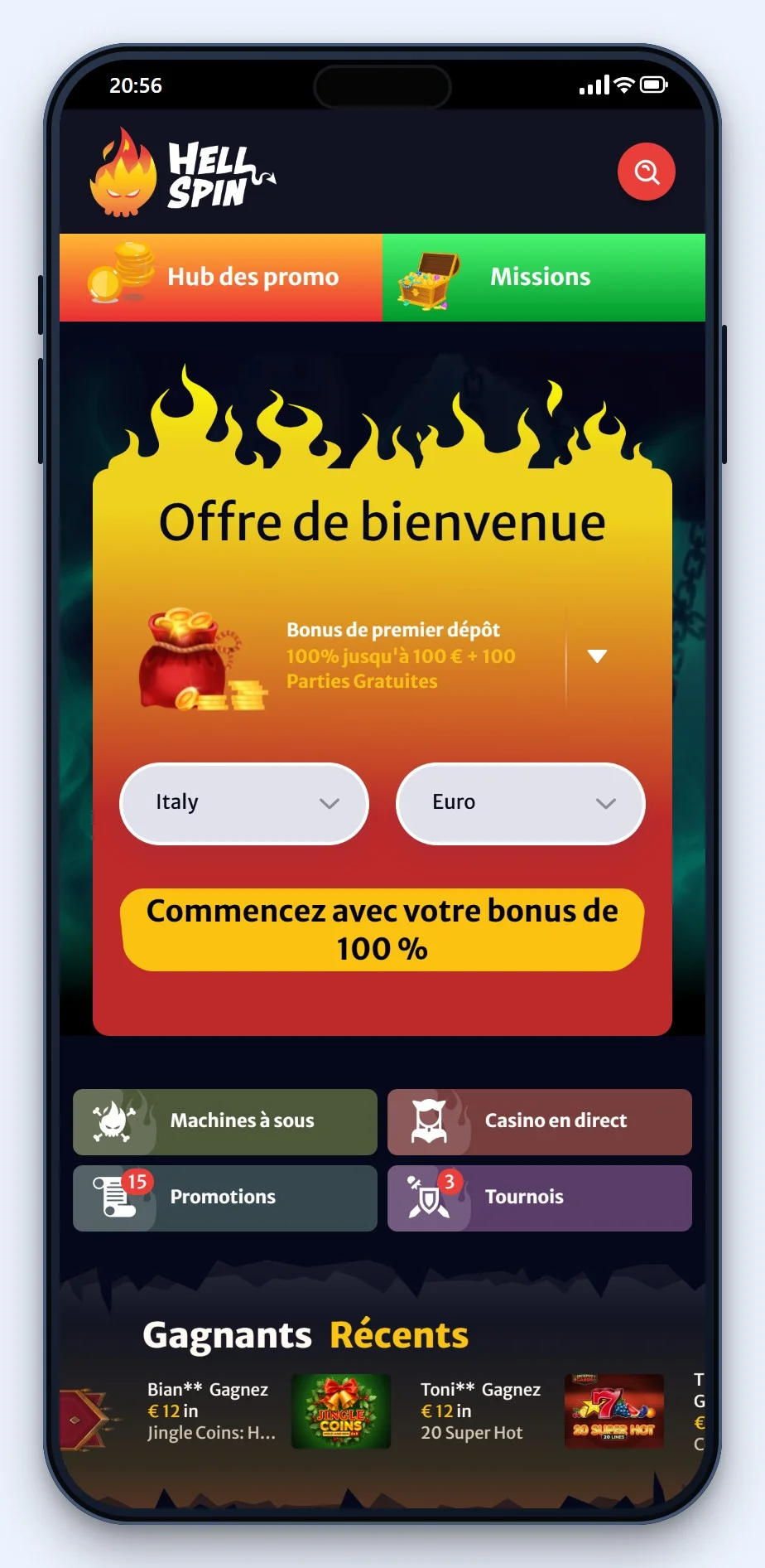 casino MiFinity: la page d'accueil du casino HellSpin