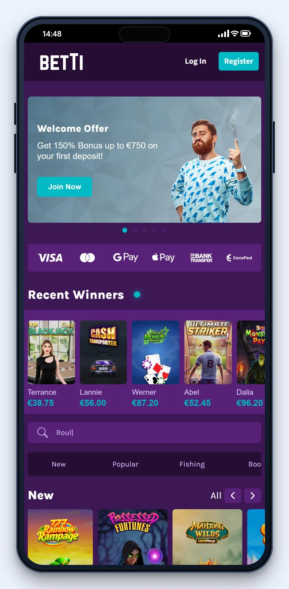 best mifinity casinos: the Betti homepage