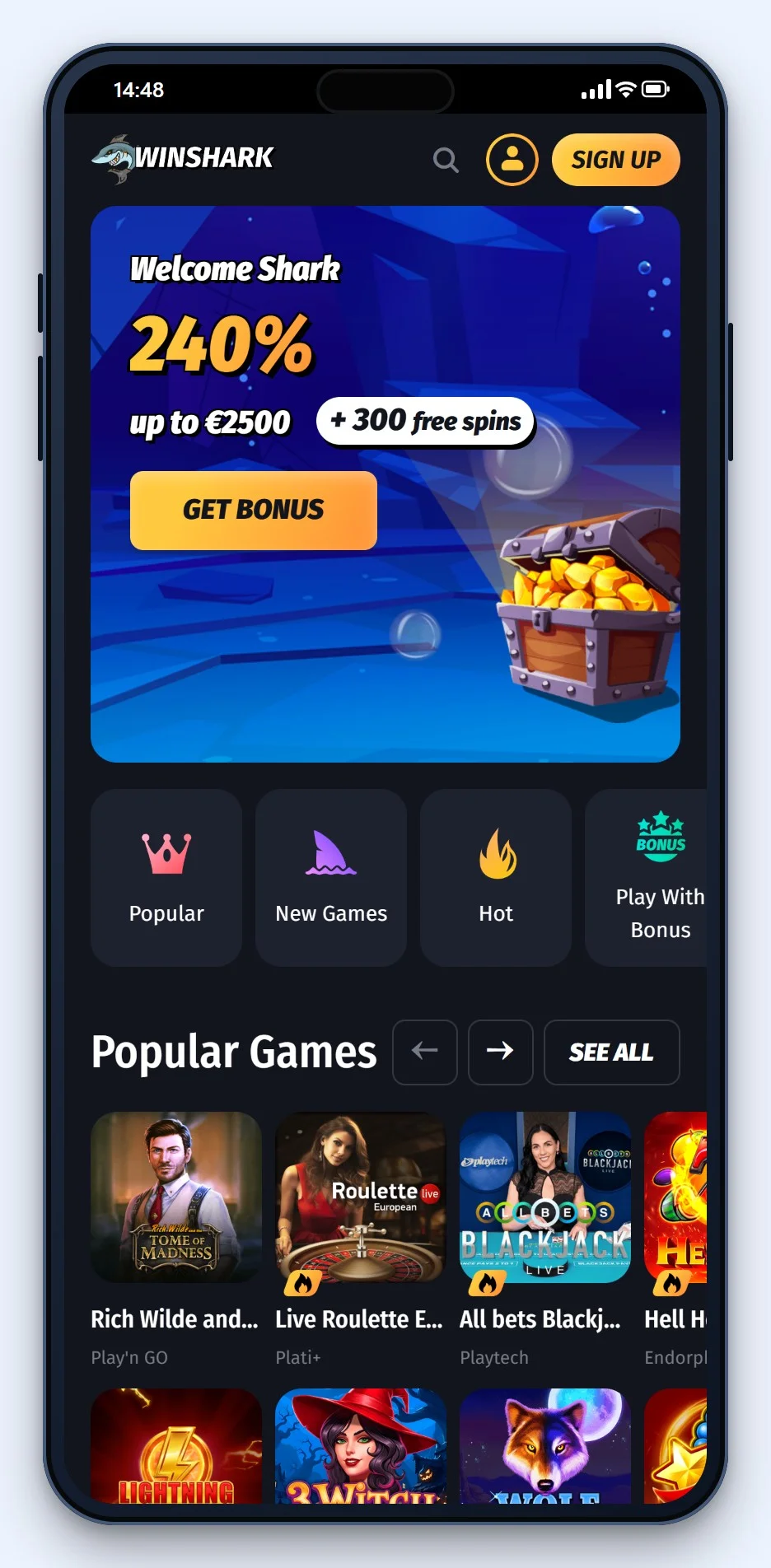 casino with mifinity: the WinShark homepage