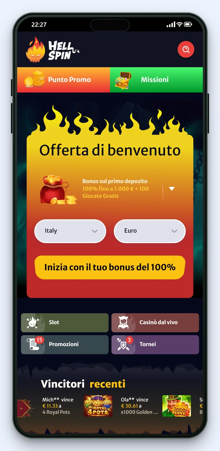 casino mifinity: la homepage del casinò HellSpin