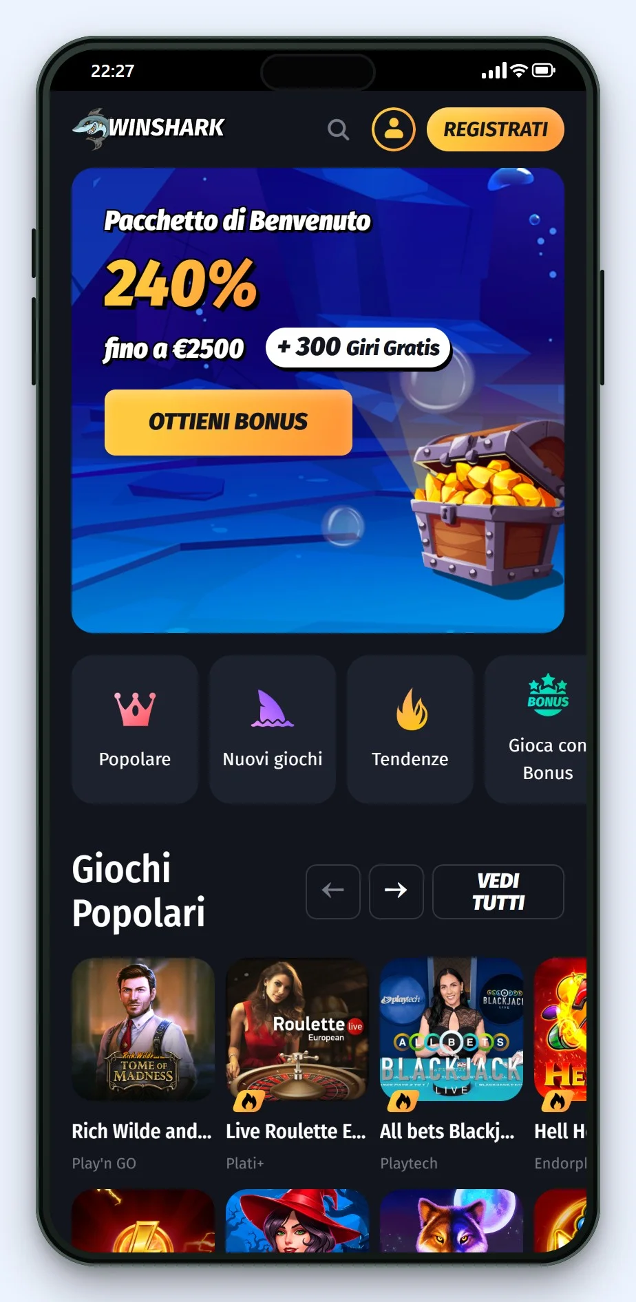 mifinity italia: la homepage del casinò WinShark