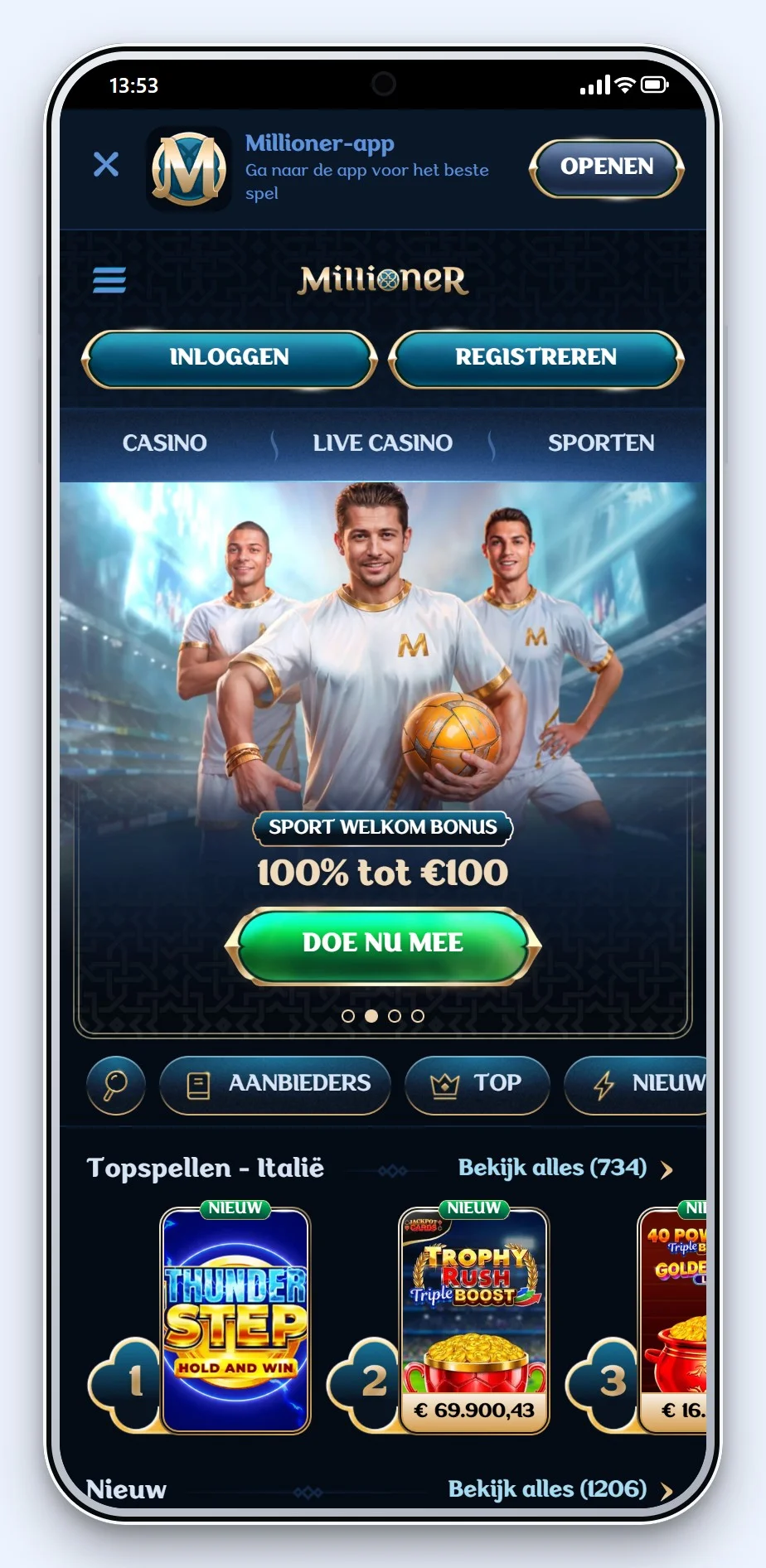 mifinity casinos: de homepage van casino Millioner