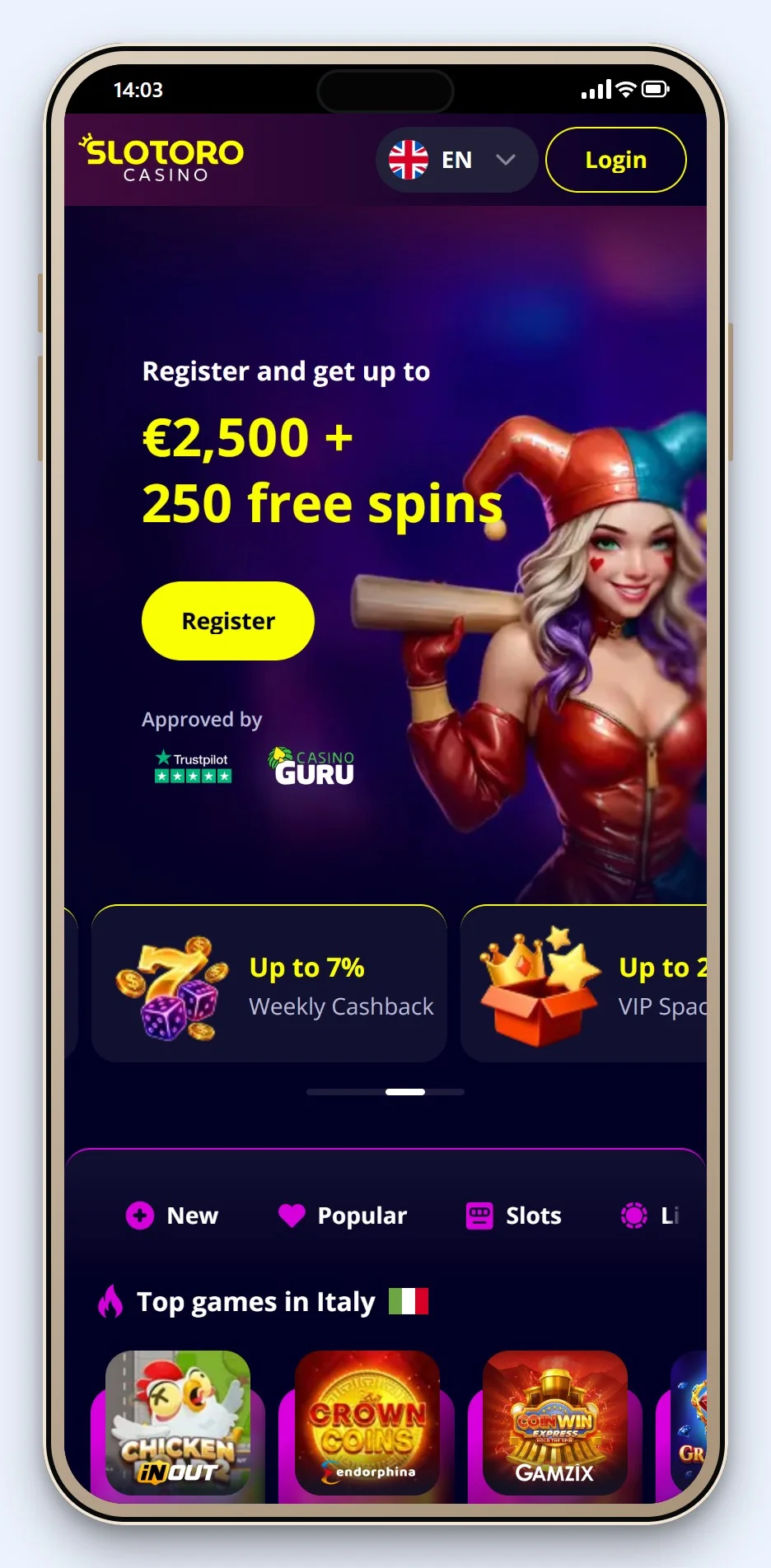 beste casino med MiFinity: forsiden til casinoet Slotoro
