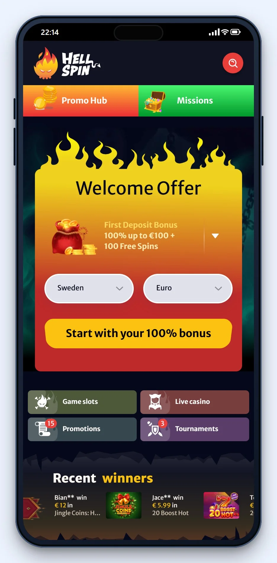 mifinity casino: startsidan hos HellSpin