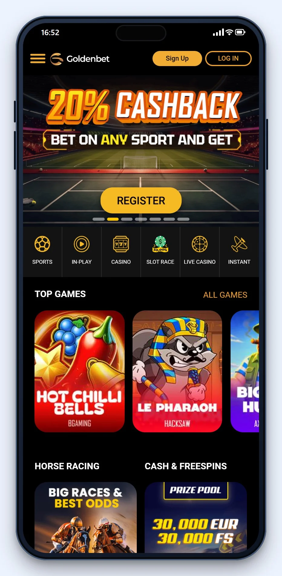 MiFinity online casinos: the GoldenBet casino lobby