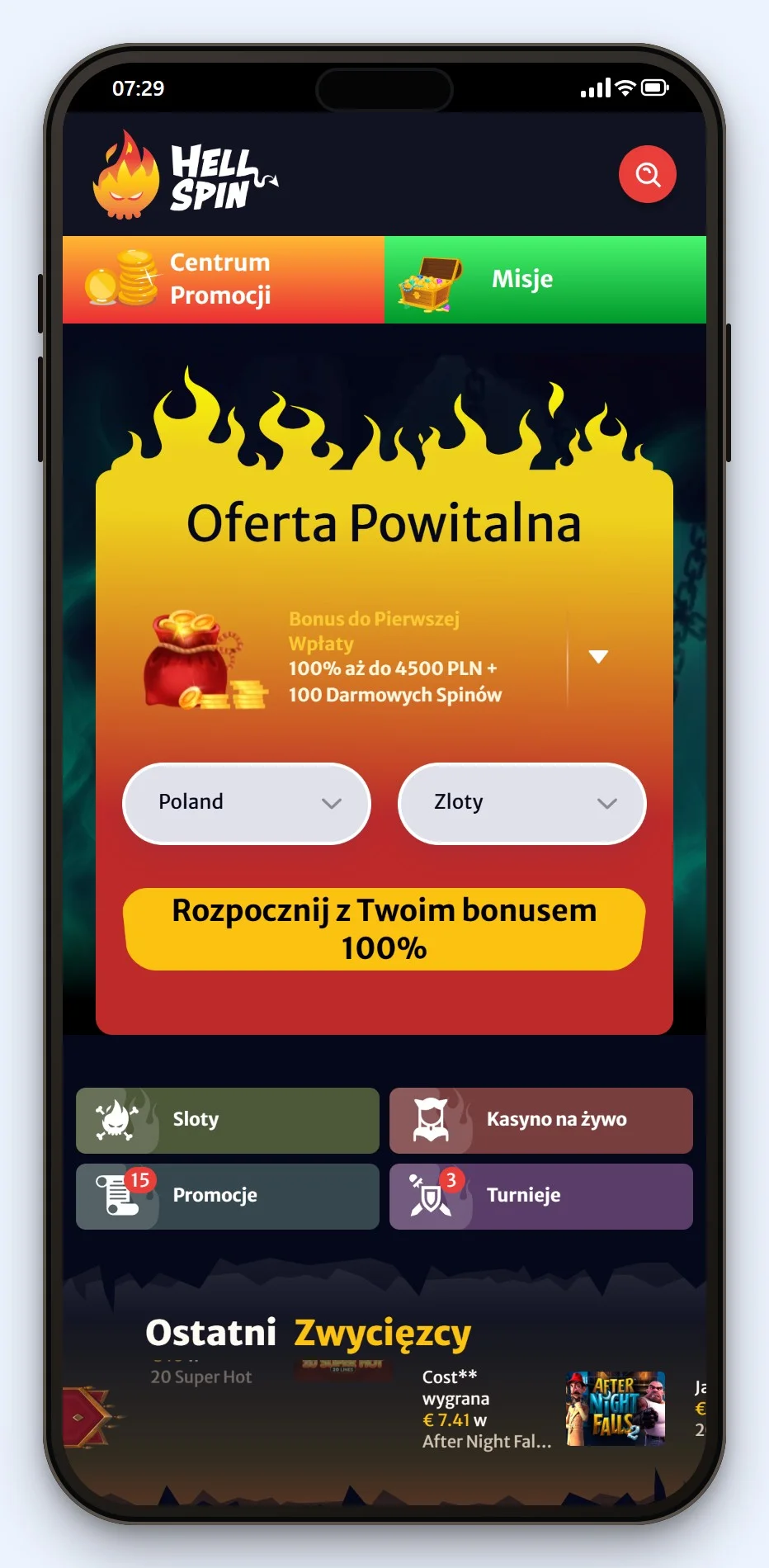 kasyno online mifinity: ekran startowy HellSpin