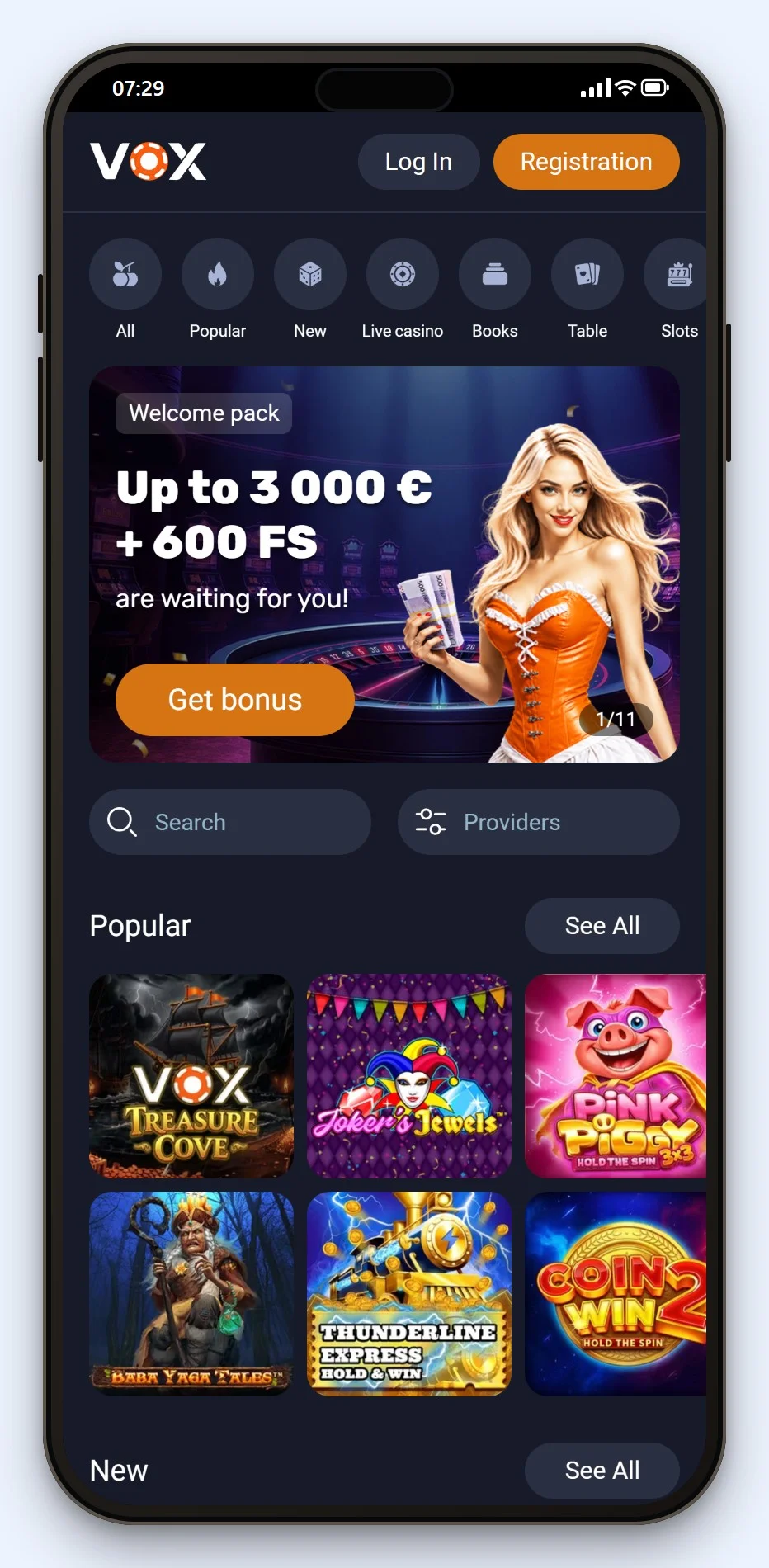 kasyna mifinity: ekran startowy Vox Casino